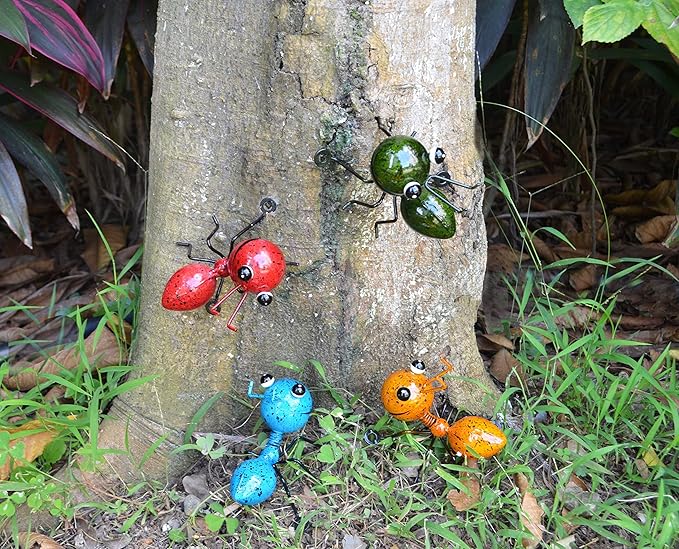 GIFTME 5 Metal Ant Garden Decor Set of 4 Colorful Outdoor Garden Yard Art Wall Sculptures