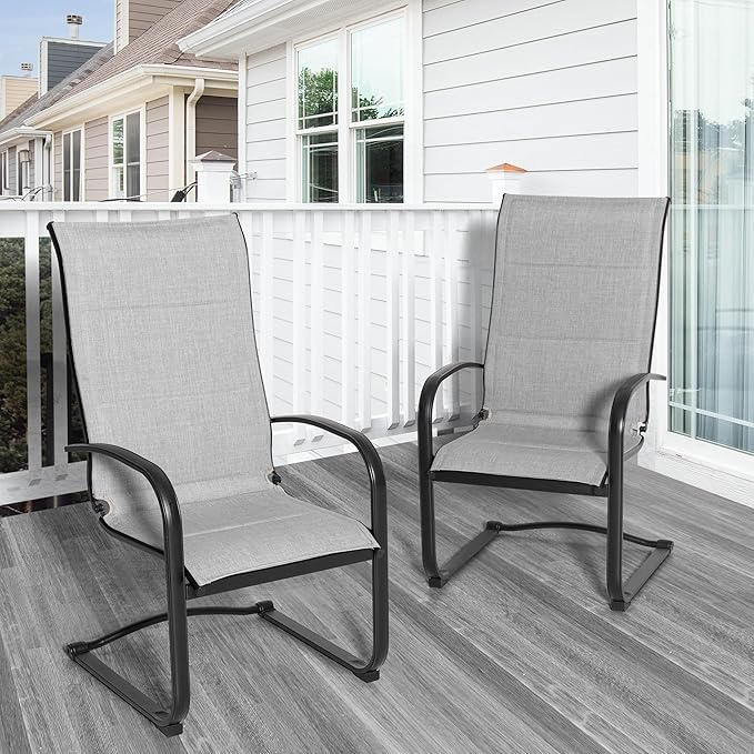 NUU GARDEN Patio Dining Chairs Set of 2, All Weather Outdoor Padded Textilene Patio Chairs, Breathable Spring Motion Textile High Back Outdoor Dining Chairs for Backyard, Lawn, Deck, Gray