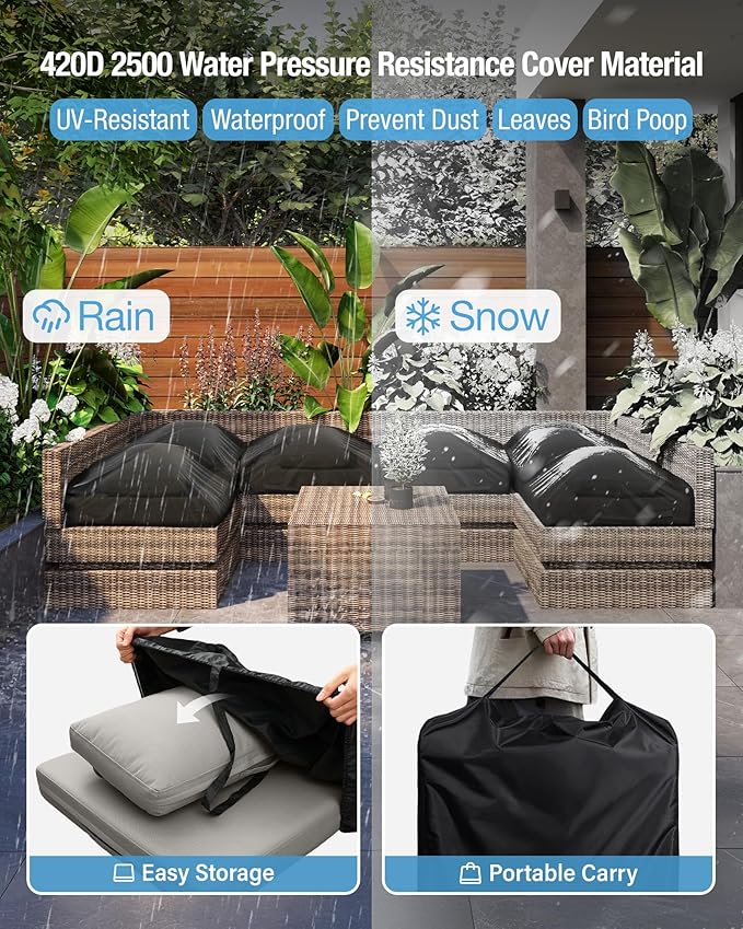 YEFU Outdoor Cushions for Patio Furniture: Replacement Cushions for Outdoor Furniture - Waterproof Couch Cushion - Fade-Resistant/Easy Clean - 14 Piece Sectional Cushion - Nonslip/Storage Bag/Grey