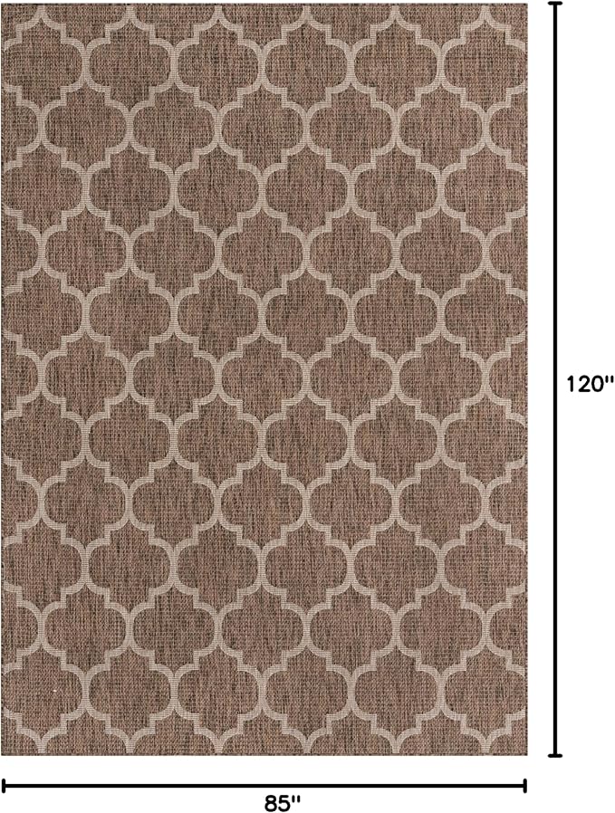 Unique Loom Outdoor Trellis Collection Area Rug (7' 1" x 10' Rectangle, Brown/ Ivory)