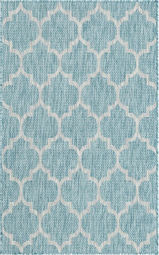 Unique Loom Outdoor Trellis Collection Area Rug (3' 3" x 5' 3" Rectangle, Aquamarine/ Gray)