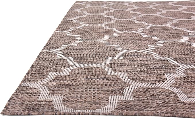 Unique Loom Outdoor Trellis Collection Area Rug (8' x 11' 4" Rectangle, Brown/ Ivory)