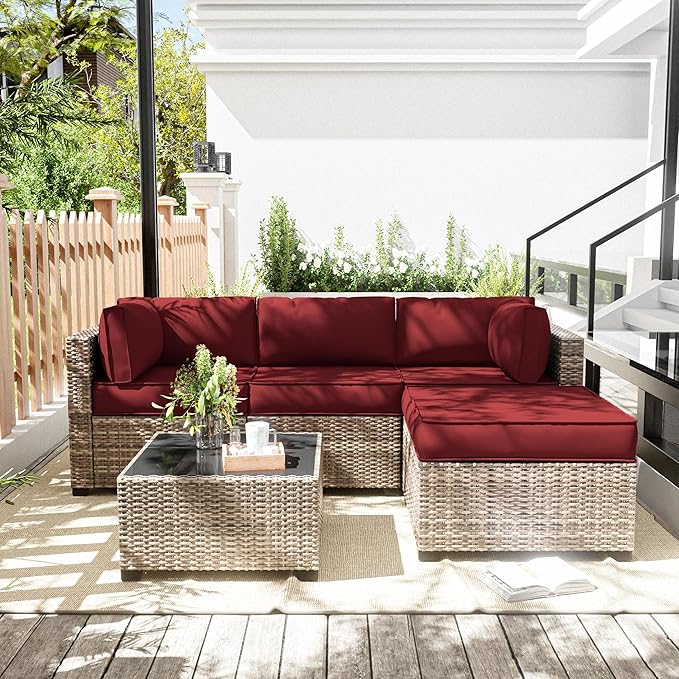 Patio Furniture Cushions, Replacement Outdoor Cushions for 4-Seat Patio Furniture, Waterproof Cushions for Outdoor Sectional Sofa Couch, Burgundy