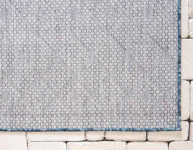 Unique Loom Outdoor Trellis Collection Area Rug - Tribal Trellis (6' 1" Square, Blue/ Ivory)