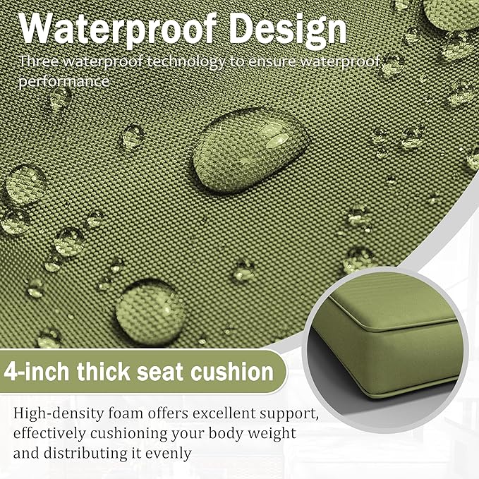 Patio Furniture Cushions, Replacement Outdoor Cushions for 4-Seat Patio Furniture, Waterproof Cushions for Outdoor Sectional Sofa Couch, Light Green
