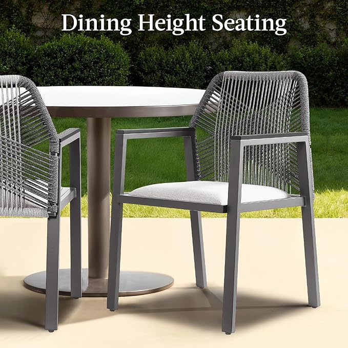 Best Choice Products Outdoor Dining Arm Chair Set of 2, Aluminum Frame with Armrest, All-Weather Woven Rope Chair Design - Charcoal/Graphite