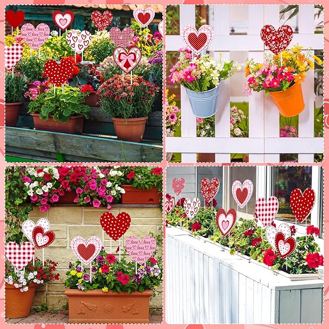 12 Pcs Valentine's Day Heart Yard Signs 14.6 Inch Love Heart Yard Stakes Red Pink Valentines Outdoor Decoration for Valentine's Day Anniversary Outdoor Front Door Lawn Patio Garden