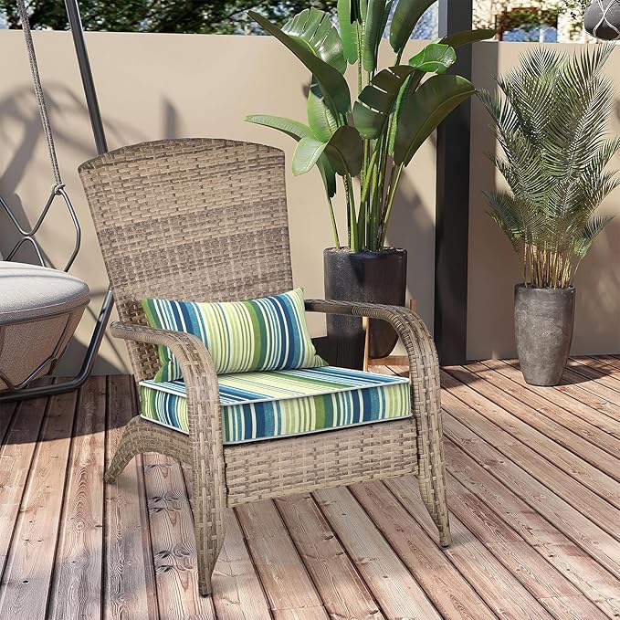 Outdoor Chair Cushions 22x22x3 Inch, Patio Seat Cushion Furniture Swing Set of 2, Water Repellent Chairs Wicker Cushion Pads with Couch Sofa in Garden, Stripe Blue Green