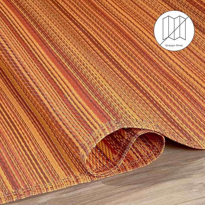 Fab Habitat Stripe Coastal Colorful Outdoor Rug - Waterproof, Crease-Free Fade Resistant, Reversible - Recycled Plastic - Patio Porch Balcony Deck Yard Garden - Cancun Terracotta - 4x6 ft