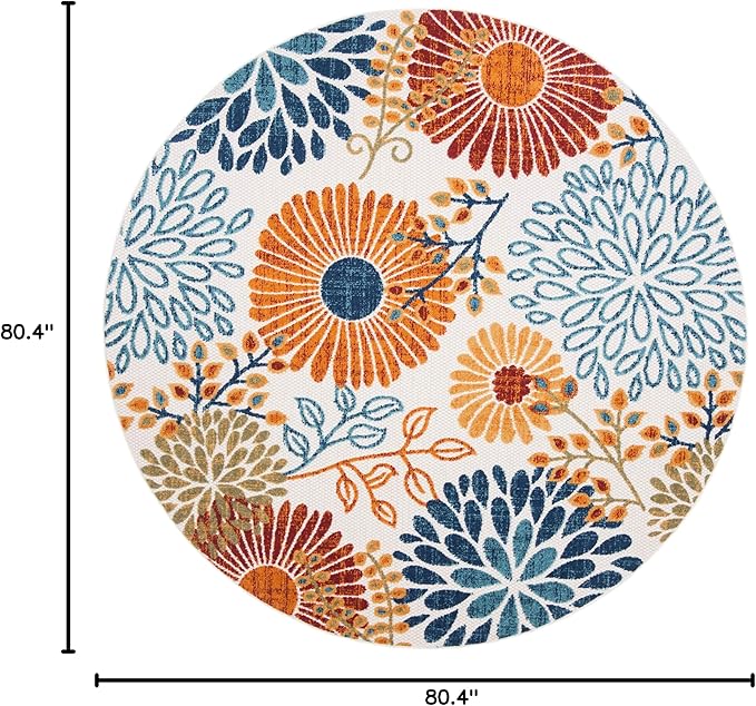 SAFAVIEH Washable Rug Outdoor Cabana Collection - 6'7" Round, Cream & Red, Non-Shedding & Easy to Clean, Ideal for Patio, Backyard, Mudroom (CBN832A)