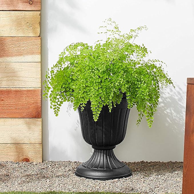 Arcadia Garden Products PL00BK Classic Traditional Plastic Urn Planter, 16” x 18”, Black