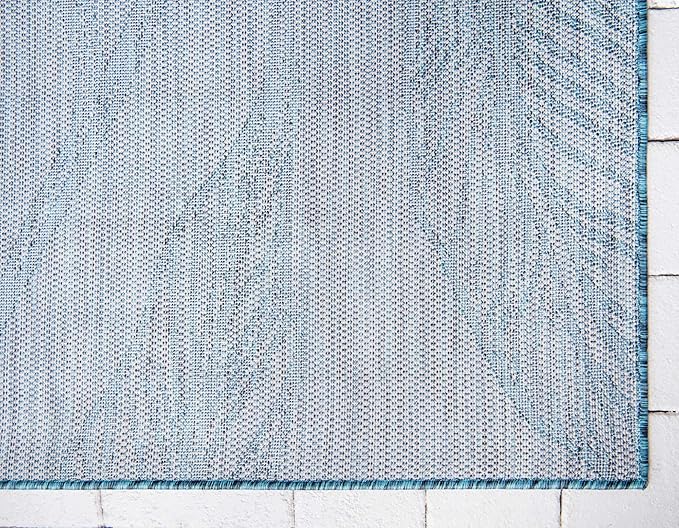 Unique Loom Outdoor Botanical Collection Area Rug - Leaf (7' 1" x 10' Rectangle, Teal/ Ivory)