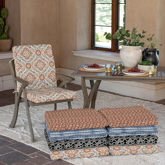 Arden Outdoor Patio Dining Chair Cushion, 20x44, Rain-Proof Seat Pad, Fade-Resistant Outdoor Cushion Global Vintage Medallion