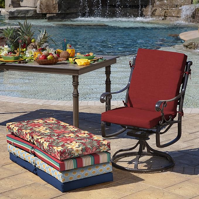 Arden 2-Pack Outdoor Patio Dining Chair Cushion, 20x44, Rain-Proof Seat Pad, Fade-Resistant Outdoor Cushion Ruby Red Leala