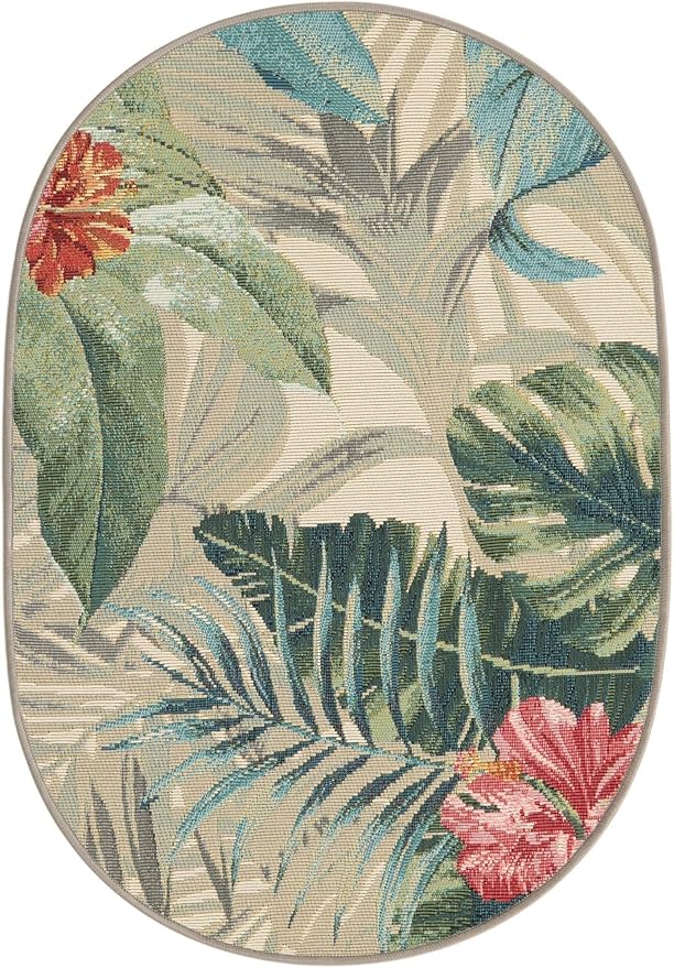 Unique Loom Outdoor Botanical Collection Area Rug - Kula (2' 2" x 3' 1" Oval Multi/Gray)