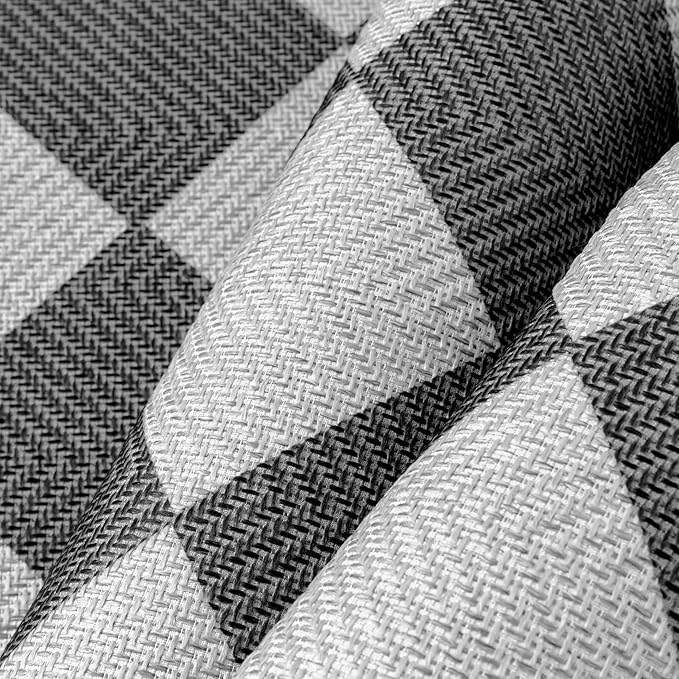 HUGEAR 8x10 Outdoor Rug Black/Grey Linen-Look Fabric Checkered Area Rug High Traffic Stain Resistant Easy Clean Durable Rugs for Indoor/Outdoor Patio Deck Balcony Porch Garden Courtyard