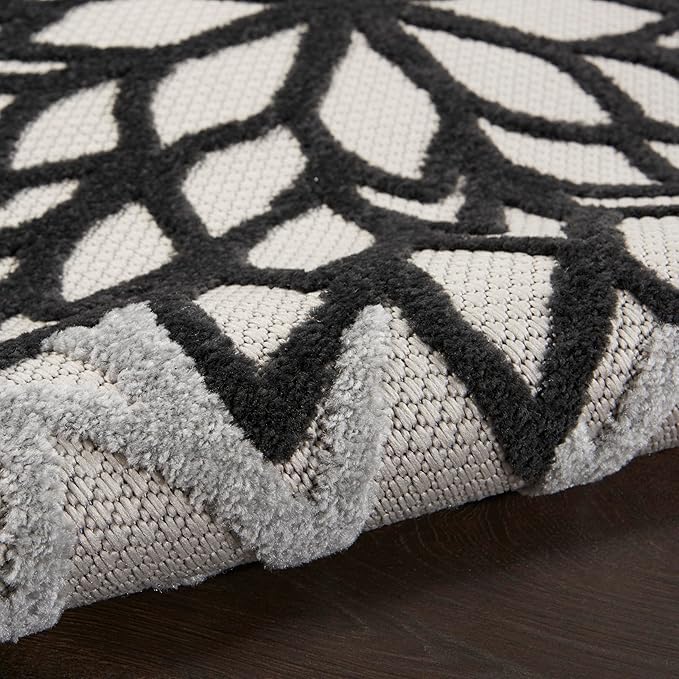 Nourison Home Aloha Indoor/Outdoor Black White 6' x 9' Area Rug, Tropical, Botanical, Easy Cleaning, Non Shedding, Bed Room, Living Room, Dining Room, Deck, Backyard, Patio (6x9)
