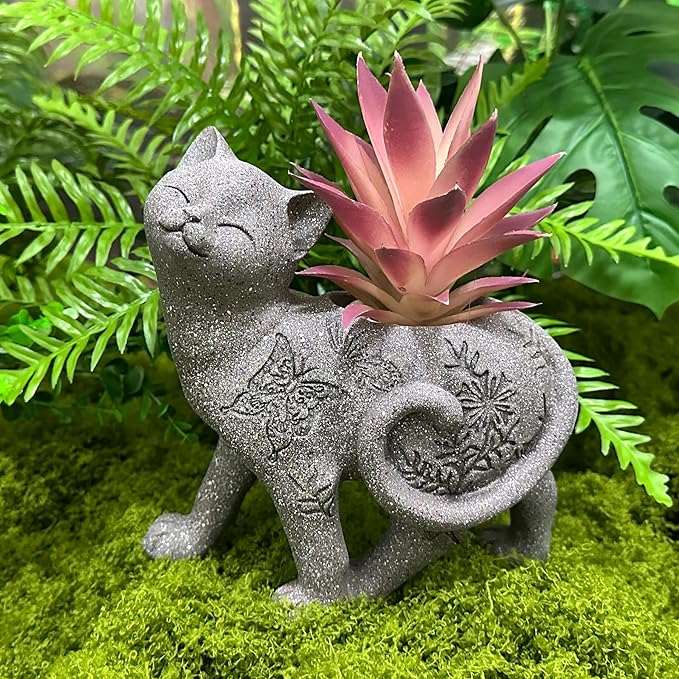 7.9" Cat Succulent Planter Holder Figurine, Flower Pot Statue, Decorative Modern Indoor & Outdoor Cat Planter Pot Sculpture, Garden Animal Flower Pot, Funny Planters for Indoor Plants