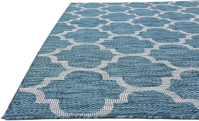 Unique Loom Outdoor Trellis Collection Area Rug (7' 1" x 10' Rectangle, Teal/ Gray)