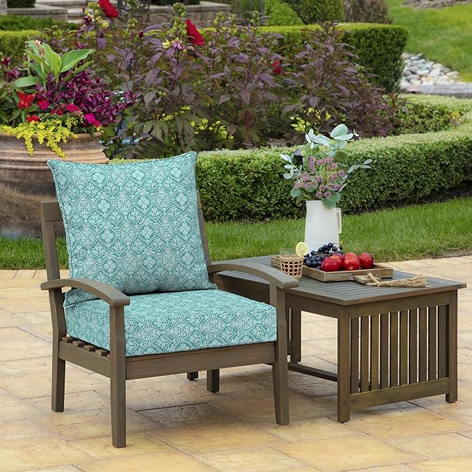 Arden Outdoor Deep Seat Cushion Set, 24 in x 24 in, Patio Cushion for Chair, Sofa, and Couch Turquoise Daphne Medallion