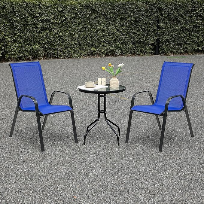 Stackable Outdoor Patio Dining Chairs with Backrest/Armrests for Lawn Garden Balcony Deck Camping-Set of 2 Or 4 (2, Navy Blue)
