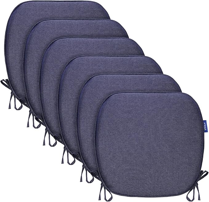 SleepMan Outdoor 17"x16" Chair Cushions with Ties Set of 6, Water Resistant All Weather U-Shape Seat Pads for Patio Garden Furniture Indoor Fade Resistant Patio Cushions (Blue Grey)