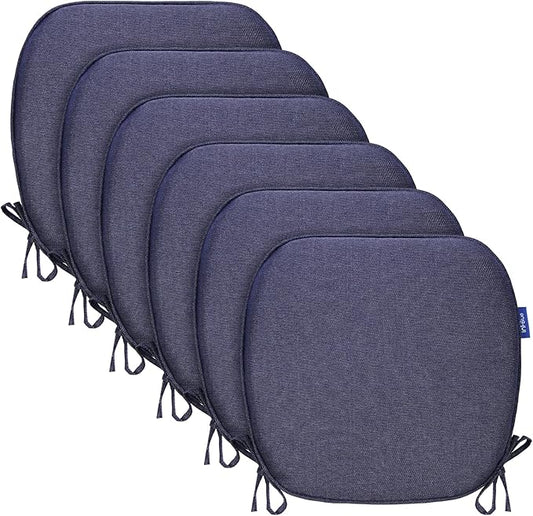 SleepMan Outdoor 17"x16" Chair Cushions with Ties Set of 6, Water Resistant All Weather U-Shape Seat Pads for Patio Garden Furniture Indoor Fade Resistant Patio Cushions (Blue Grey)