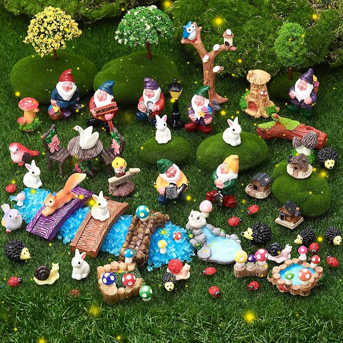 82 Pcs Fairy Garden Accessories Set Miniature Gnome Resin Figures Fairy Garden Decor Terrarium Decorations DIY Mini Landscape Ornaments