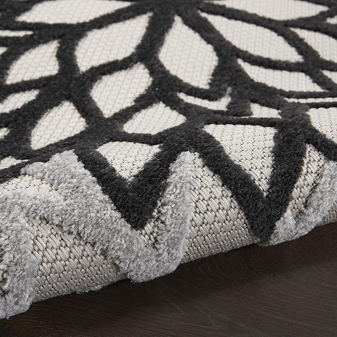 Nourison Home Aloha Indoor/Outdoor Black White 5'3" x 7'5" Area Rug, Tropical, Botanical, Easy Cleaning, Non Shedding, Bed Room, Living Room, Dining Room, Deck, Backyard, Patio (5x7)