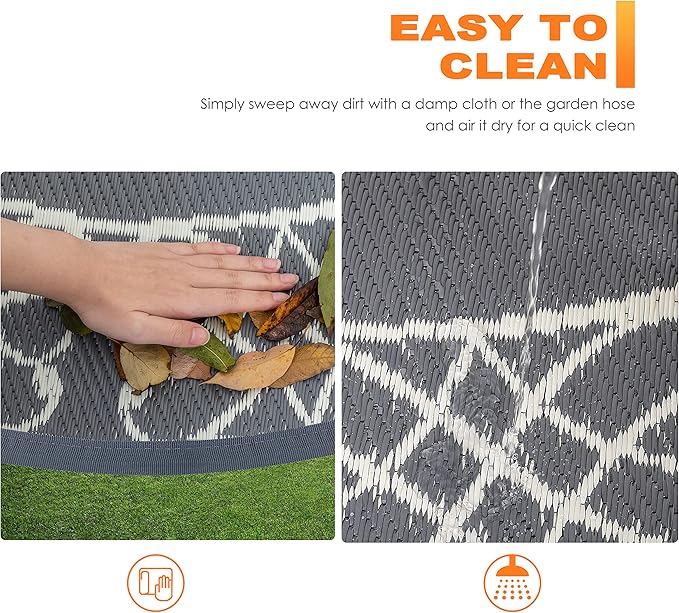NUU GARDEN 5'x5' Round Outdoor Rug Reversible Patio Rug, Outdoor Plastic Straw Rug, Round Indoor Rugs for Garden, Balcony, Picnic, RV, Gray & Light Beige