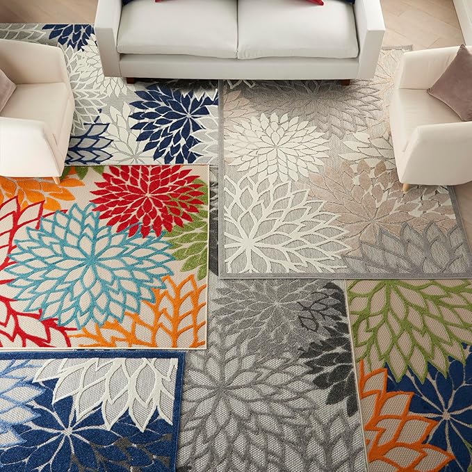 Nourison Home Aloha Indoor/Outdoor Multicolor 6' x 9' Area Rug, Easy Cleaning, Non Shedding, Bed Room, Living Room, Dining Room, Deck, Backyard, Patio (6x9)