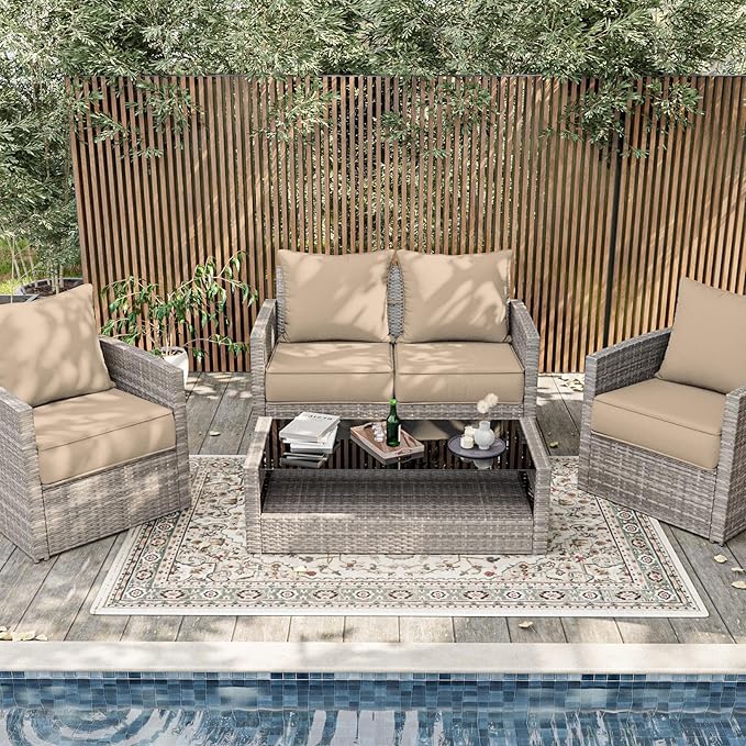 Outdoor Patio Chair Cushions Set 22 L X 22 W X 4 H Waterproof & Fade Resistant Deep Seat and Back Cushions with Removable Covers Outdoor Seat Cushion Set for Chairs and Sofas