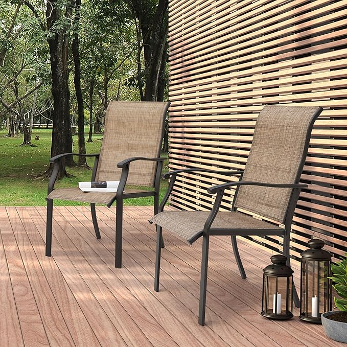 NUU GARDEN Patio Dining Chairs Set of 2, Outdoor Chairs with Armrest, Indoor/Outdoor Chairs Backyard Deck Garden Chair, Restaurant Kitchen Dining Textilene Chair,Brown