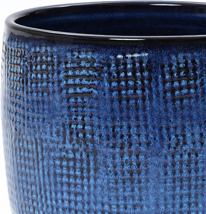 LuxenHome 15.5" Dia Round Ceramic Pots for Plants, Gradient Cobalt Blue Glazed Large Outdoor Planter Pot with Drainage Hole and Rubber Plug, Decorative Indoor Flower Pots for Home Garden Patio