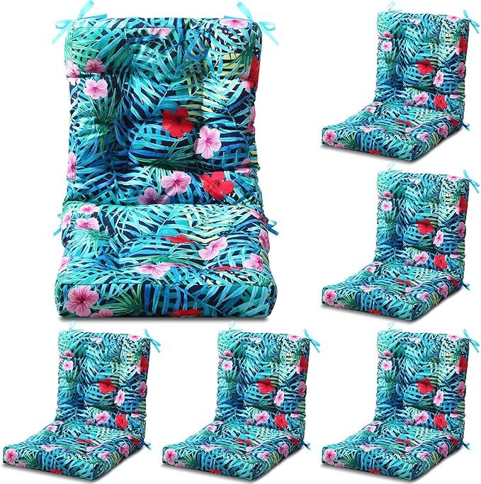 Hoteam 6 Set Outdoor Deep Seat Patio Chair Cushions Waterproof Patio Cushions Set 20 x 42 Inch for Furniture Replacement Removable Seat and Back (Palm)