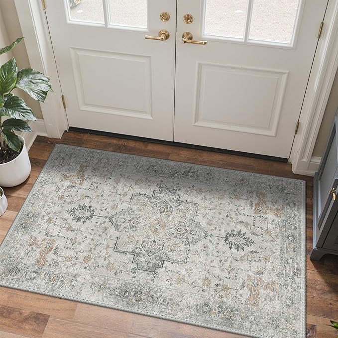 GENIMO Outdoor & Indoor Area Rug 3'x 5', Waterproof, Non-Shedding, Easy Cleaning, Boho Mat for Patio, Living Room, Balcony, Dining Room, RV, Deck, Bedroom, Camping, Outside Carpet,Light Grey Brown