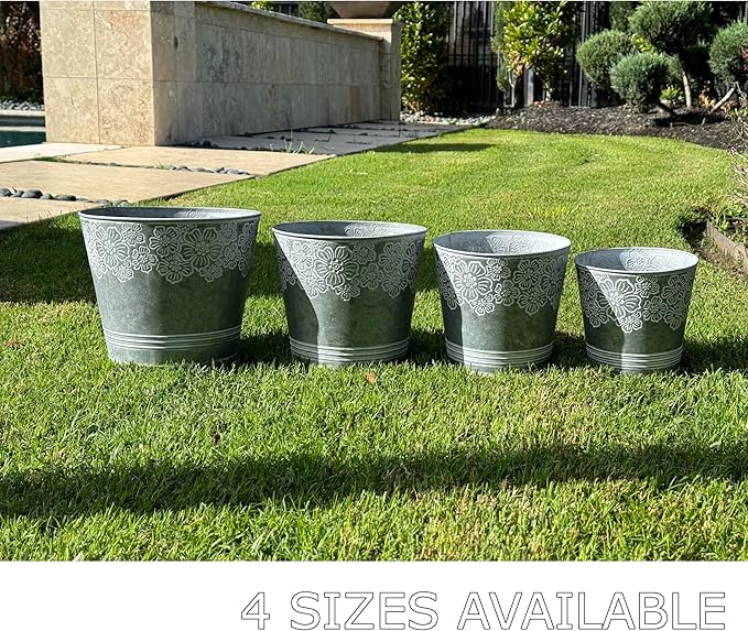 allgala Galvanized Planter Pot Indoor and Outdoor Decoration-Round Grey-6"-HD88313