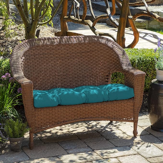 Arden Outdoor Wicker Settee Cushion, 41.5 x 18, Rain-Proof, Fade Resistant Lake Blue Leala