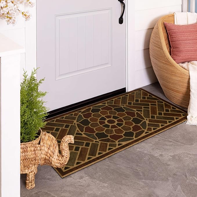 Mohawk Home Medallion Grain Casual Ornamental Medium Brown 2' X 4' Door Mat Perfect for Porch, Garage