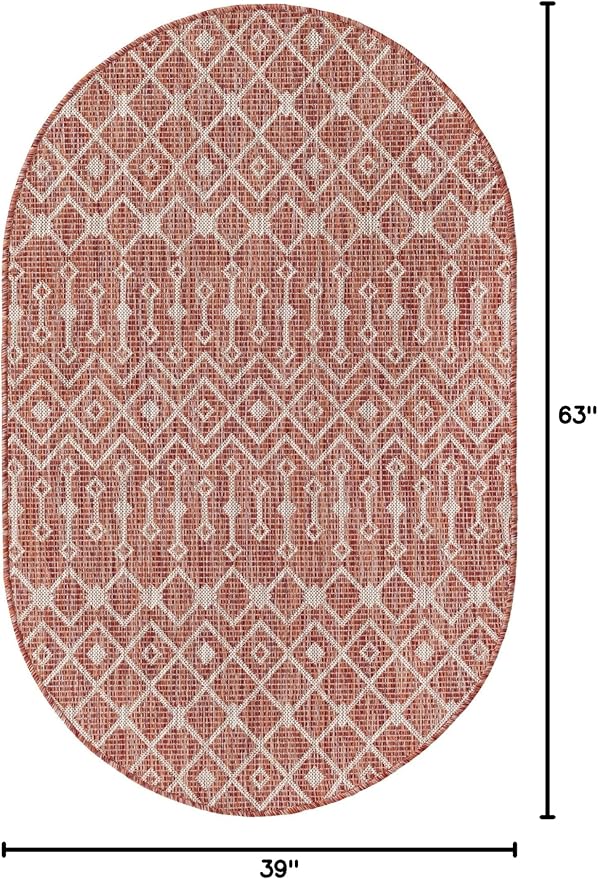 Unique Loom Outdoor Trellis Collection Area Rug - Tribal Trellis (3' 3" x 5' 3" Oval, Rust Red/ Ivory)