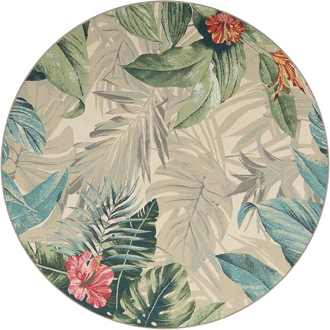 Unique Loom Outdoor Botanical Collection Area Rug - Kula (7' 1" Round, Multi/ Gray)
