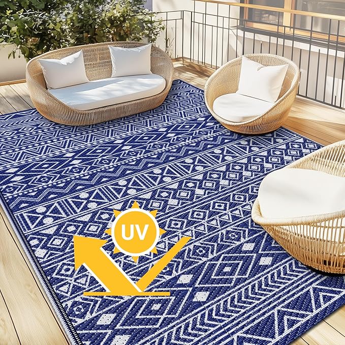 StepLively Outdoor Rug 5x8 ft, Reversible Waterproof Outdoor Plastic Straw Rug, Patio Rug Waterproof, Outdoor Large Area Rug for RV, Camping, Garden, Porch, All-Weather & Easy to Clean(Blue)