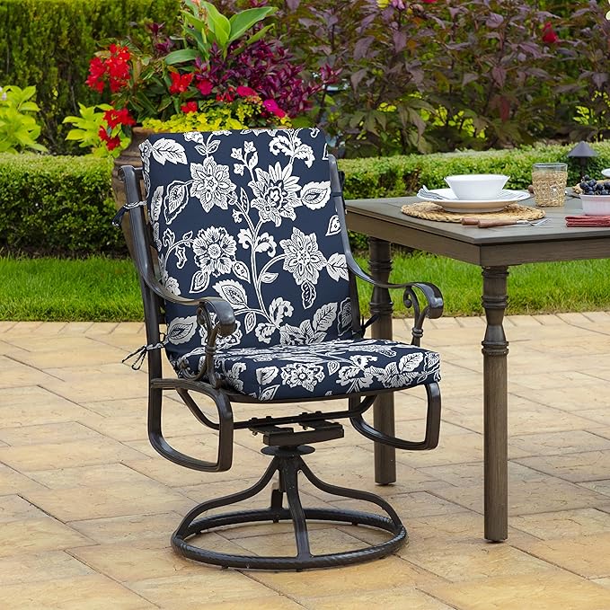 Arden 2-Pack Outdoor Patio Dining Chair Cushion, 20x44, Rain-Proof Seat Pad, Fade-Resistant Outdoor Cushion Sapphire Blue Ashland Jacobean