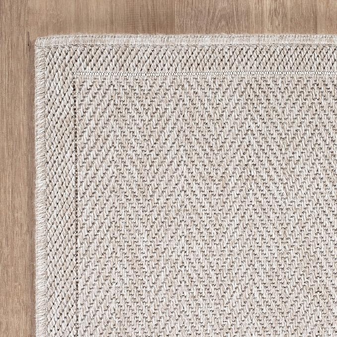 CAMILSON Easy Jute Rug 8x10, Indoor Outdoor Off-White Color Fiber Area Rugs for Living Room and Patio Rug Herringbone Seagrass Boho Woven Design Easy-Cleaning Washable Outside Carpet Alfombras 8 x 10
