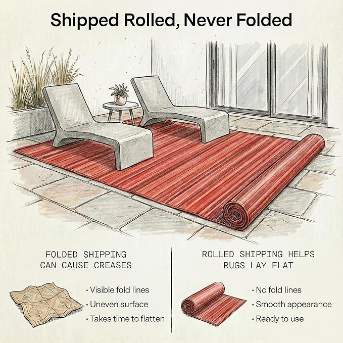 Fab Habitat Outdoor Rug - Waterproof, Fade Resistant, Crease-Free - Premium Recycled Plastic - Striped - Patio, Porch, Deck, Balcony - Cancun - Sunset - 5 x 8 ft