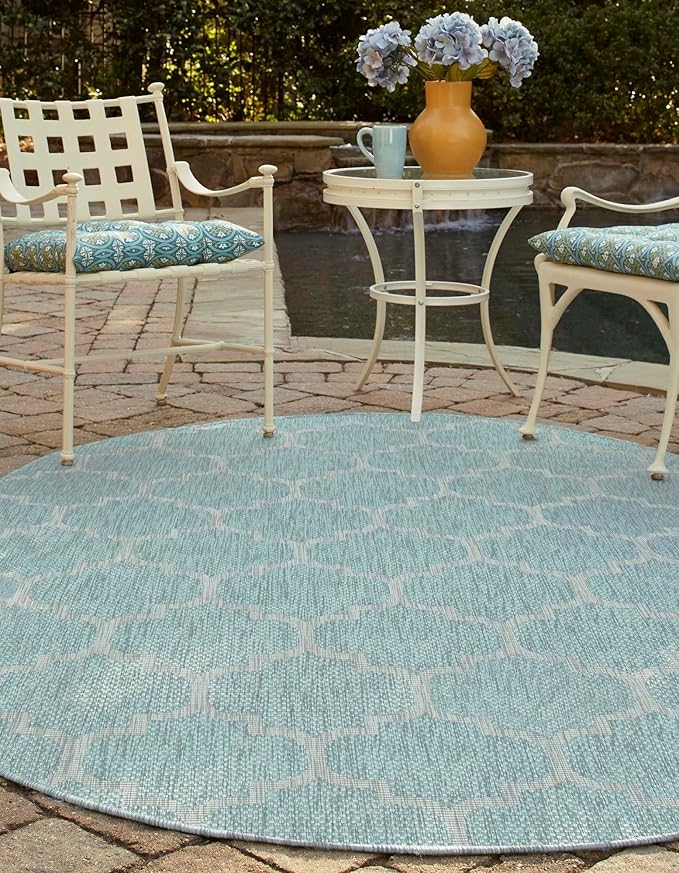 Unique Loom Outdoor Trellis Collection Area Rug - Trellis (Oval 3' 3" x 5' 3", Aquamarine/ Gray)