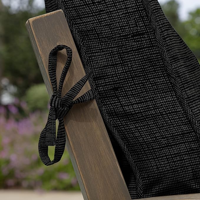 Arden Outdoor Plush Modern Tufted Blowfill Dining Chair Cushion, 21 x 40, Water Repellent, Fade Resistant, Tufted Cushion for Dining and Bistro Chairs, Black Leala