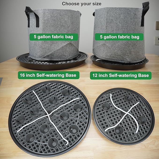 6 Pack 12 inch Self Watering Base for Fabric Grow Bag, Self-watering Plastic Elevated Plant Saucer Stand, Automatic Watering Tray for Non-woven Planter Flower Pot Growth Tent Greenhouse Indoor Outdoor