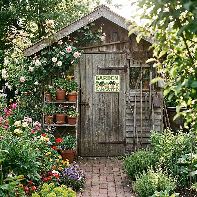 Funnysign Gardening Gifts Garden Ganster Vintage Gardening Tin Sign for Home Garden Patio Greenhouse Yard Decor 8 X 12 Inch (3826)