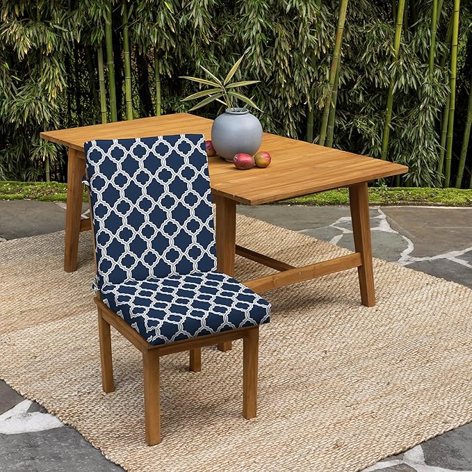 Arden 4-Pack earthFIBER Outdoor Patio Dining Chair Cushion, 20x44, Rain-Proof Seat Pad, Fade-Resistant Outdoor Cushion Sapphire Blue Garden Trellis